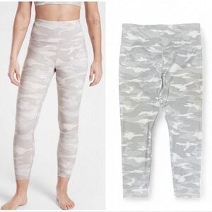 Athleta Leggings Large Camo Cream Light Gray White 7/8 Women's Running Gym Train